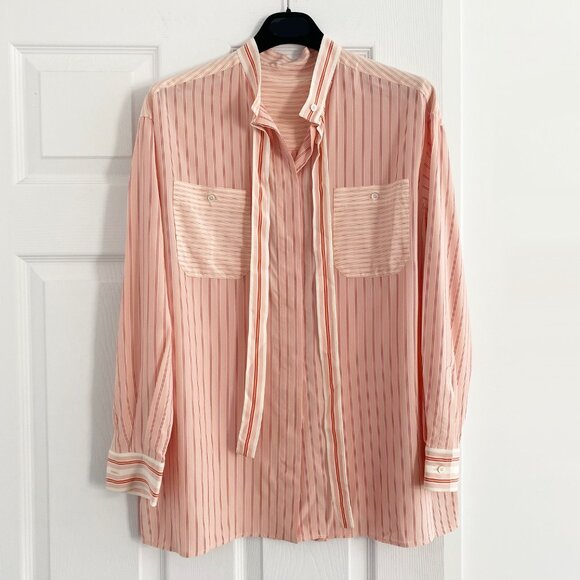 Loro Piana Pink Striped Silk Blouse, size 42. Fits like a size 6/8 - Picture 1 of 7